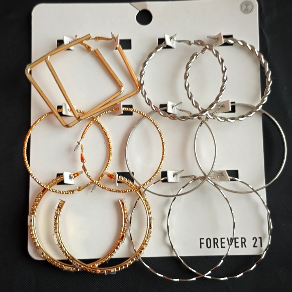 Forever 21 Gold and Silver Multi-Pair Hoop Earring Set